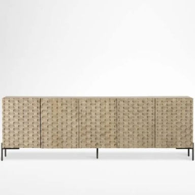 Raffael 82" Grey Wash Wood Storage Media Console | Crate & Barrel