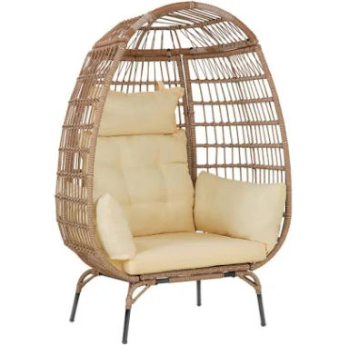 Egg Chair Egg Basket Lounge Chair Rattan Chair Steel Frame Oversized Indoor Outdoor Lounger Simple Installation with 4 Comfort Cushion and Stand,352lb