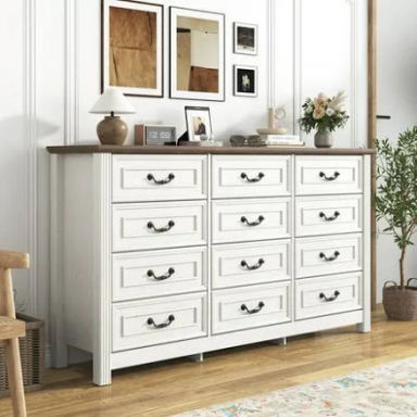 Chvans Farmhouse 12 Drawers Dresser for Bedroom, 63'' Wide Wood Rustic Chest of Drawers with Natural Texture, Vintage Design, Large Storage Dressers
