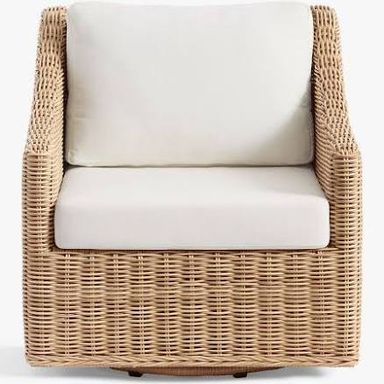 Huntington Slim Slope-Arm Swivel Outdoor Lounge Chair with Cushions, Natural | Pottery Barn