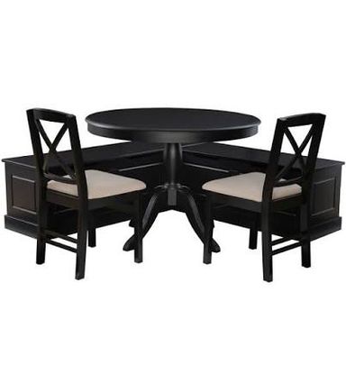 Rockhill 4-Piece L-Shaped Black Wood Top Nook Dining Room Set Seats 6