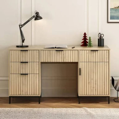 Fluted Executive Desk and File Storage Cabinet with Metal Base Latitude Run Color: Light Oak