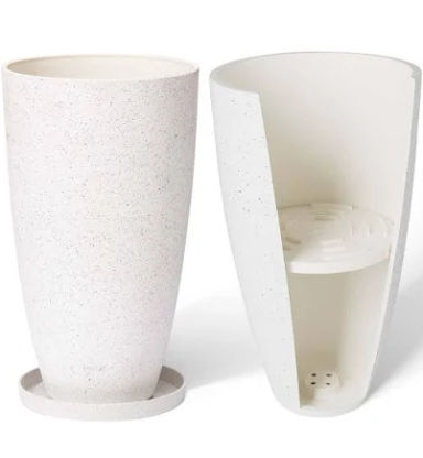 La Jolie Muse Tuileries 20 inch Tall Speckled Outdoor Planter, White, Set of 2