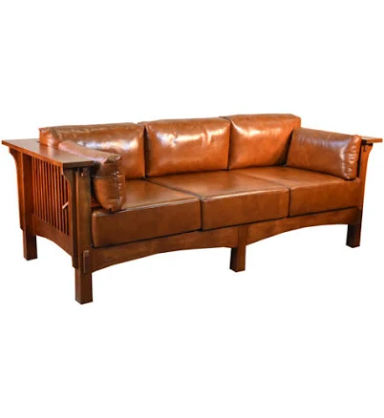 Crafters and Weavers Arts and Crafts Leather Sofa in Brown/Russet