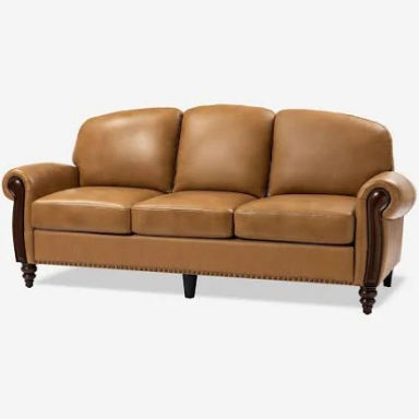 Edmund 84 in. Rolled Arm Genuine Leather Rectangle Carved Solid Wood Legs Sofa in. Camel