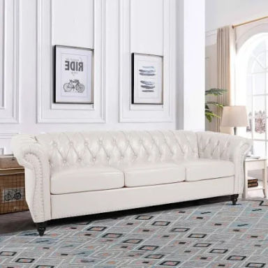 Deaneen 83.85'' Faux Leather Sofa Alcott Hill Fabric: White Faux Leather