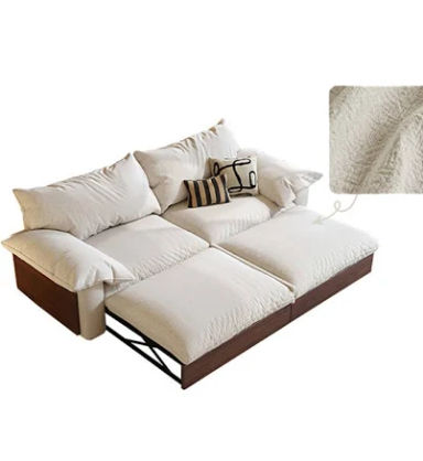 JASIWAY Japandi Pull-out Sofa Bed with Three Fabric Options Available Walnut / Raw color Linen / 252cm (99.21in) width