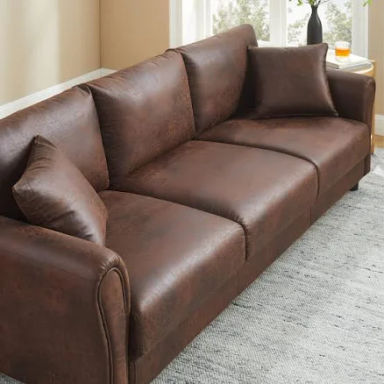 86.5“ Mid-Century Modern Faux Leather Rolled Arm Couch ,3 Seater Sofa Latitude Run Upholstery Color: Dark Brown