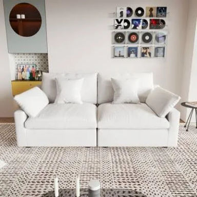 83" Cloud Couch Modular Sectional Sofa Couch,Down Filled Sectional for Living Room,LoveSofas Convertible Couch,Covers Washable&Replaceable,White