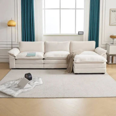Avrilynn 120'' Upholstered Cloud Sofa&Couch with Ottoman Wade Logan Body Fabric: White Faux Sherpa