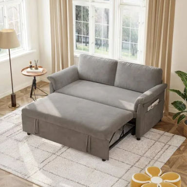 ONBRILL 59" Convertible Sofa Bed, 3 in 1 Loveseat Sleeper Sofa Couch Bed with Pull-Out Bed, Chenille Pull Out Sofa Bed w/Adjustable Backrest, Side