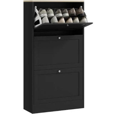 Homcom Narrow Shoe Storage Cabinet for Entryway with 3 Flip Drawers and Adjustable Shelves, Shoe Rack Organizer for 18 Pairs of Shoes, Black