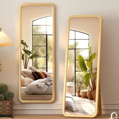LVSOMT 63"×22" Full Length Mirror with Wooden Frame, Large Solid Wood Full Body Mirror with Stand, Floor Standing Floor/Wall-Mounted, for Bedroom,