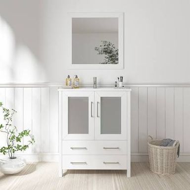Vanity Art Brescia 24 in. W x 18.1 in. D x 35.8 in. H Single Basin Bathroom Vanity in White with Top in White Ceramic and Mirror