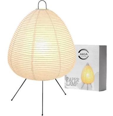Akia Collection Dimmable Japanese Rice Paper Lantern Lamp, Japandi Akari Noguchi Lamp with Washi Paper Shade, Warm Light Paper Table Lamp (120V- US