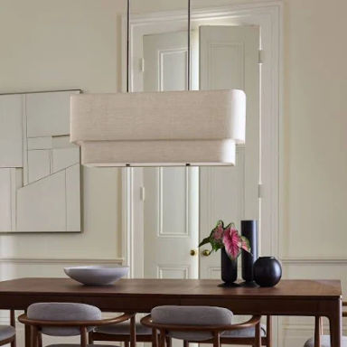 Aleena 36" Linear Chandelier, Natural Linen, Oil Rubbed Bronze, West Elm