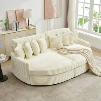 Justlet Round Oversized Double Chaise Lounge Sofa, Modular Corduroy Couch Upholstered Curved Sofa with 8 Pillows for Living Room,Bedroom Beige