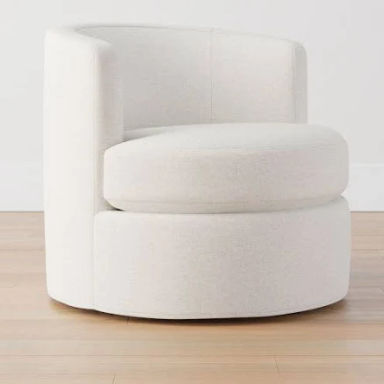 Balboa Slipcovered Petite Swivel Armchair, Polyester Wrapped Cushions, Performance Heathered Basketweave Alabaster White | Pottery Barn