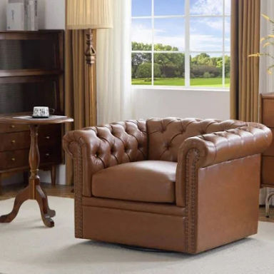 Christopher Knight Home Andrew Upholstered Button Tufted Swivel Club Chair with Roll Arms, Cognac