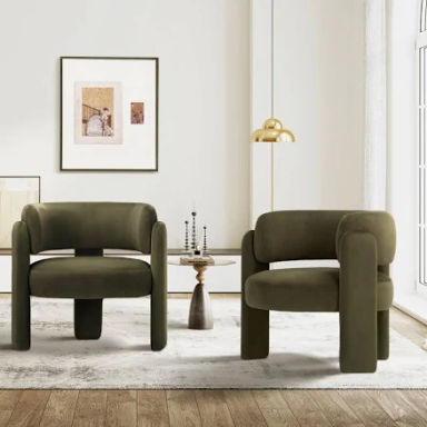 COLAMY Velvet Barrel Accent Chair Set of 2, Mid Century Modern Living Room Chair, Upholstered Side Armchair with 3 Legs for Bedroom/Reading Spaces,