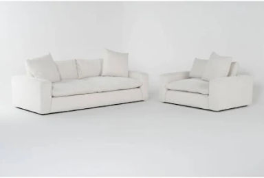 Paloma Cotton White Beige Fabric Sofa & Oversized Chair Set