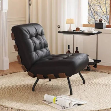 Povison Accent Chairs, Mid-Century Modern Black Accent Chair, Faux Leather Lounge Chair, Easy Assembled, Carbon Steel Legs, Mid-Century Modern Black