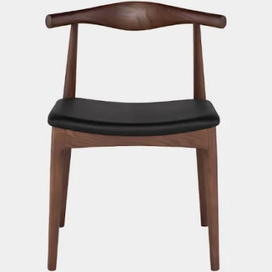 Wegner Elbow Chair, Black Leather/Walnut