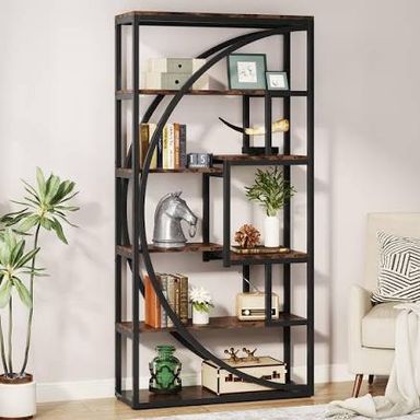 Tribesigns Bookshelf, Industrial 5-Tier Etagere Bookcase, 70.8 inch Tall Bookshelf with 8 Open Storage Shelf, Book Shelf Display Tack Shelving Unit fo