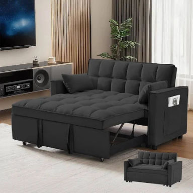 CAPCAEK 3 in 1 Convertible Sleeper Sofa Bed, Modern Velvet Loveseat Pull-Out Couch w/Pullout Bed, Small Love Seat Lounge Sofa w/Reclining Backrest