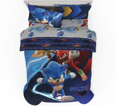Franco Sonic The Hedgehog 3 Movie Kids Bedding Super Soft Comforter and Sheet Set, 4 Piece Twin size, (Officially Licensed Product)