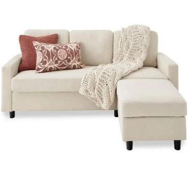 Best Choice Products Linen Sectional Sofa Couch w/ Chaise Lounge, Reversible Ottoman Bench - Ivory