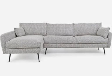 Albany Park Mid-Century Modern Sectional Sofa - Cozy Designer Couch Grey Fabric / Black / Left Facing