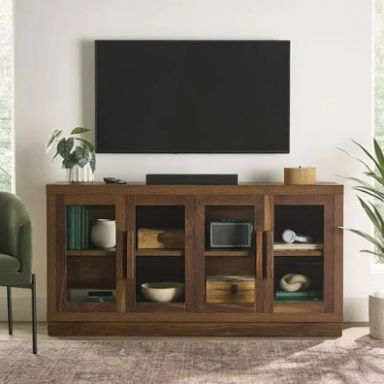 Better Homes & Gardens Ezra TV Stand for TV's Up to 70 inch, Warm Walnut Finish