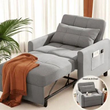Sleeper Sofa, Convertible Chair Bed with Pillow and 3-Level Adjustable Backrest for Living Room, Gray, Size: Small