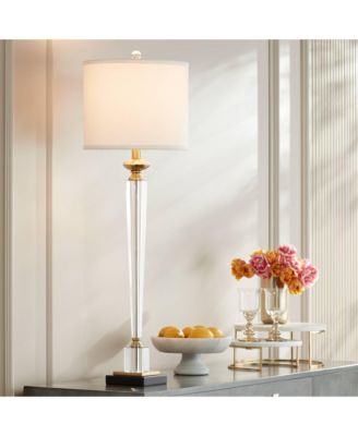 Lana Modern Table Lamp 38 1/2" Tall Clear Crystal Glass Hexagonal Column White Drum Shade Decor for Living Room Bedroom House Bedside Nightstand Home Office Entryway Family - Vienna Full Spectrum