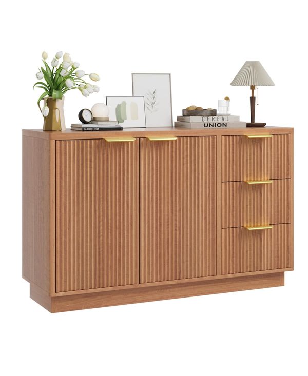 gaomon 3-Drawer 2-Door Modern Sideboard Buffet Cabinet 47" Storage Buffet Table for Dining Room, Kitchen, Living Room - Brown