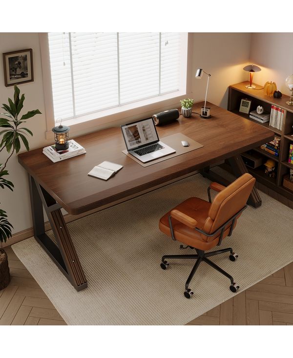 Streamdale Furniture Solid Wood 63 Extra Long Double Desk - Walnut