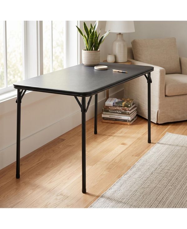 homfan Heavy-Duty Folding Table with Pu Leather Top and Sturdy Metal Frame - Portable Space-Saving Table for Parties, Picnics and Events - Black
