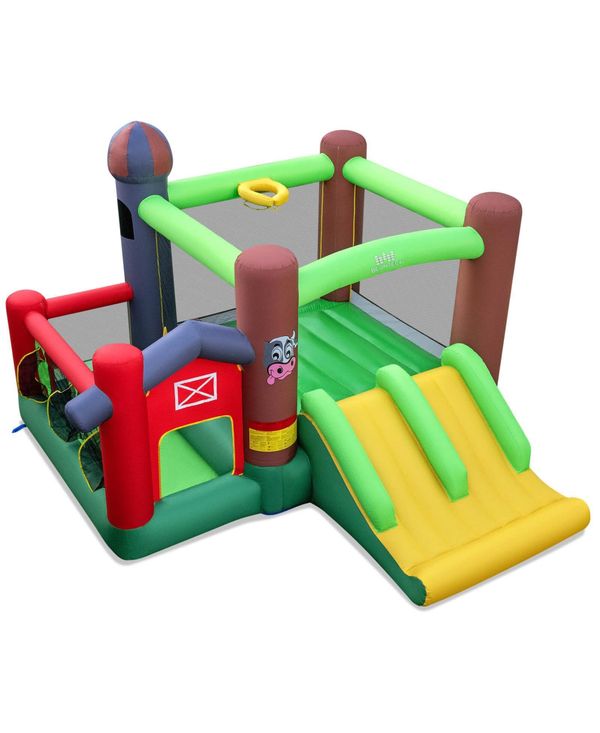 Costway Farm Themed Inflatable Castle Kids Bounce House with Double Slides Blower Excluded - Green