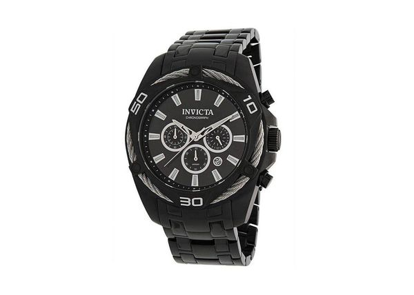 Invicta Bolt 34136 Men's 50mm Quartz Chronograph Watch - Black Dial, Black Stainless Steel Bracelet - Black