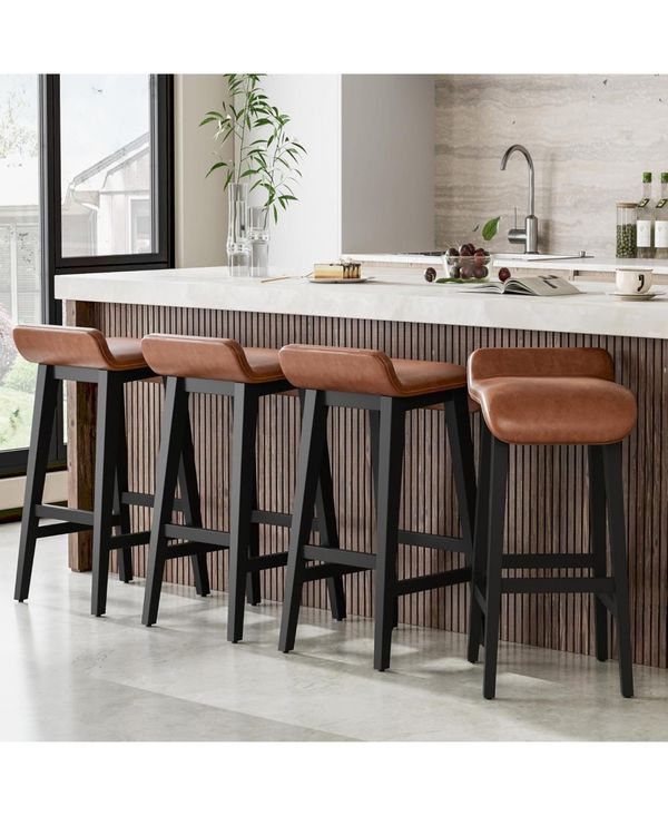Gaomon Set of 4 Modern 26.2" Counter Height Bar Stools, Upholstered Kitchen Stools with Wood Legs - Brown