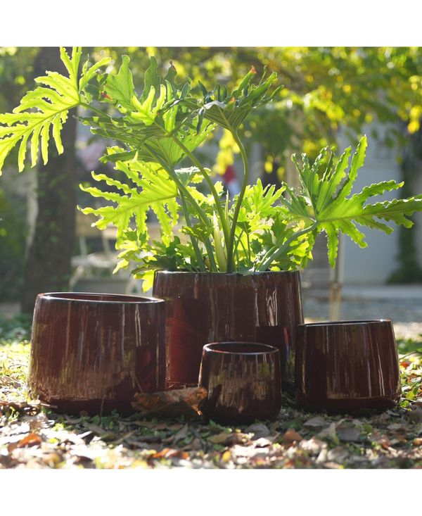 Clihome Handmade Ceramic Planter Set of 4, 6/9/11/14 Inch Diameter, Neutral Textured Finish for Indoor/Outdoor Use on Windowsills & Bookshelves - Red