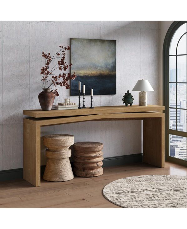 Streamdale Furniture 65-Inch Solid Wood Veneer Console Table, Farmhouse Entryway Sofa Table - Antique brown
