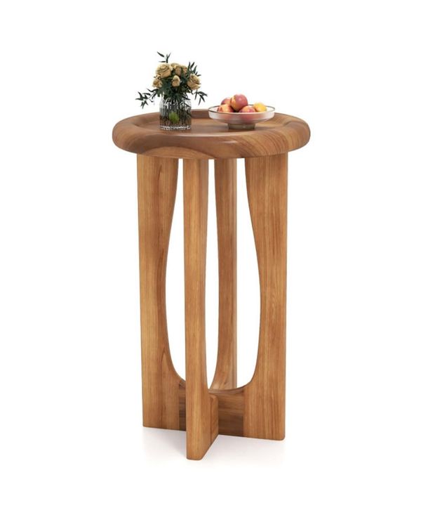 Yiortwo Outdoor Coffee Table with Round Tray Top and Solid Mahogany Wood Cross Legs - Natural