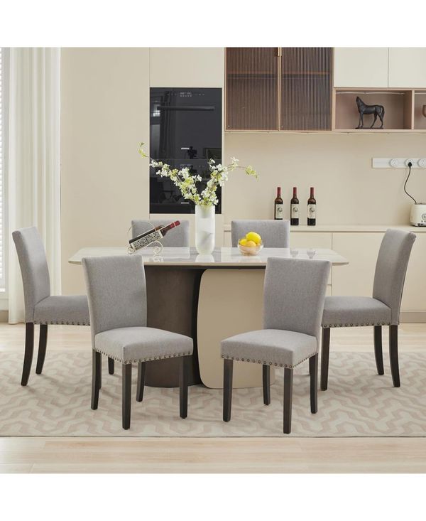gaomon Dining Chairs Set of 6 Upholstered Persons Dinner Room Chair Sets Fabric Kitchen Chairs Solid Wood Legs and Padded Cushion - Grey