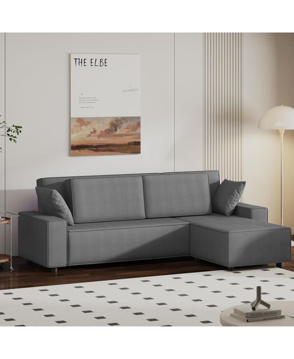 gaomon 96 in Large Stripe Corduroy Sectional Sofa, L Shaped Modern Corduroy Couch with Side Chaise, Comfy Sofa Couch with Deep Chaise for Living Room
