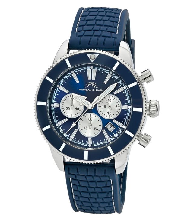 Porsamo Bleu Men's Brandon Chronograph Blue Silicone Strap Watch 44 mm - Blue and silver tone