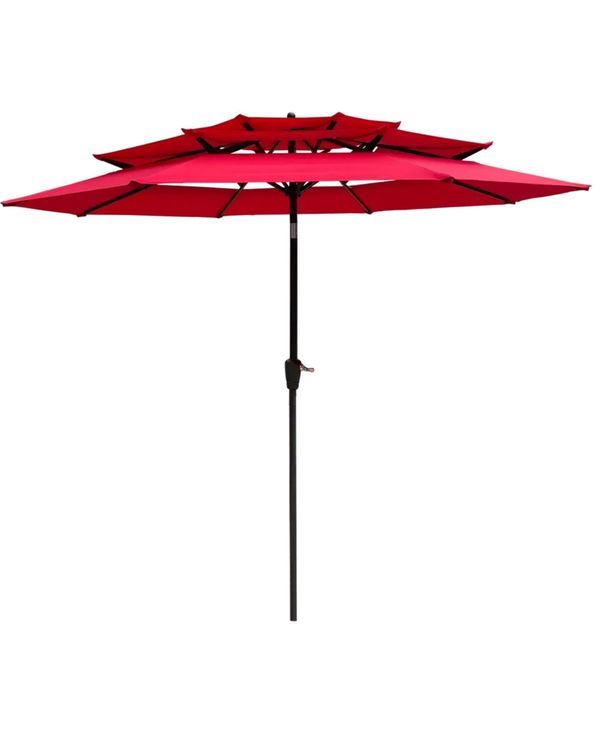 Yiortwo Tier Patio Umbrella with Crank Lift and Push Button Tilt for Outdoor Dining - Red