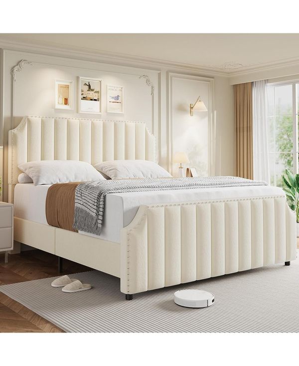 gaomon Platform Bed Upholstered Headboard Footboard Strong Wooden Slats No Box Spring Required