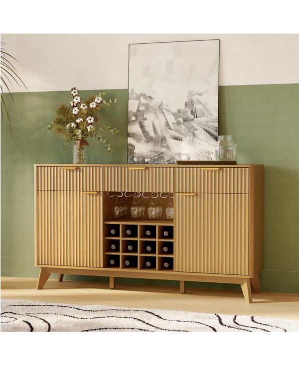 gaomon 60" Wine Bar Cabinet â Freestanding Liquor and Coffee Station with Wine Rack, Glass Holder, Adjustable Shelves, Bar Hutch for Living Room - N